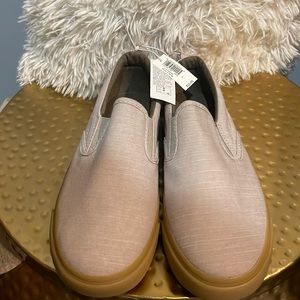 NWT Boys Beige with Faux Brown Leather heel accent Slip Ons.